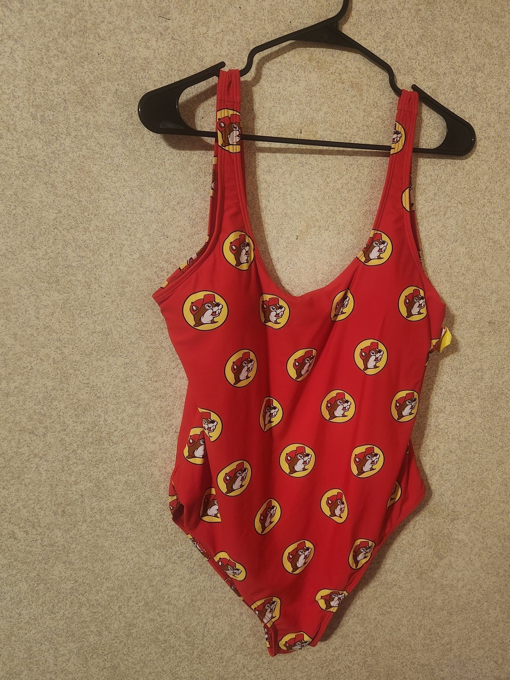 Red Graphic One-Piece Swimsuit with Playful Logo Print